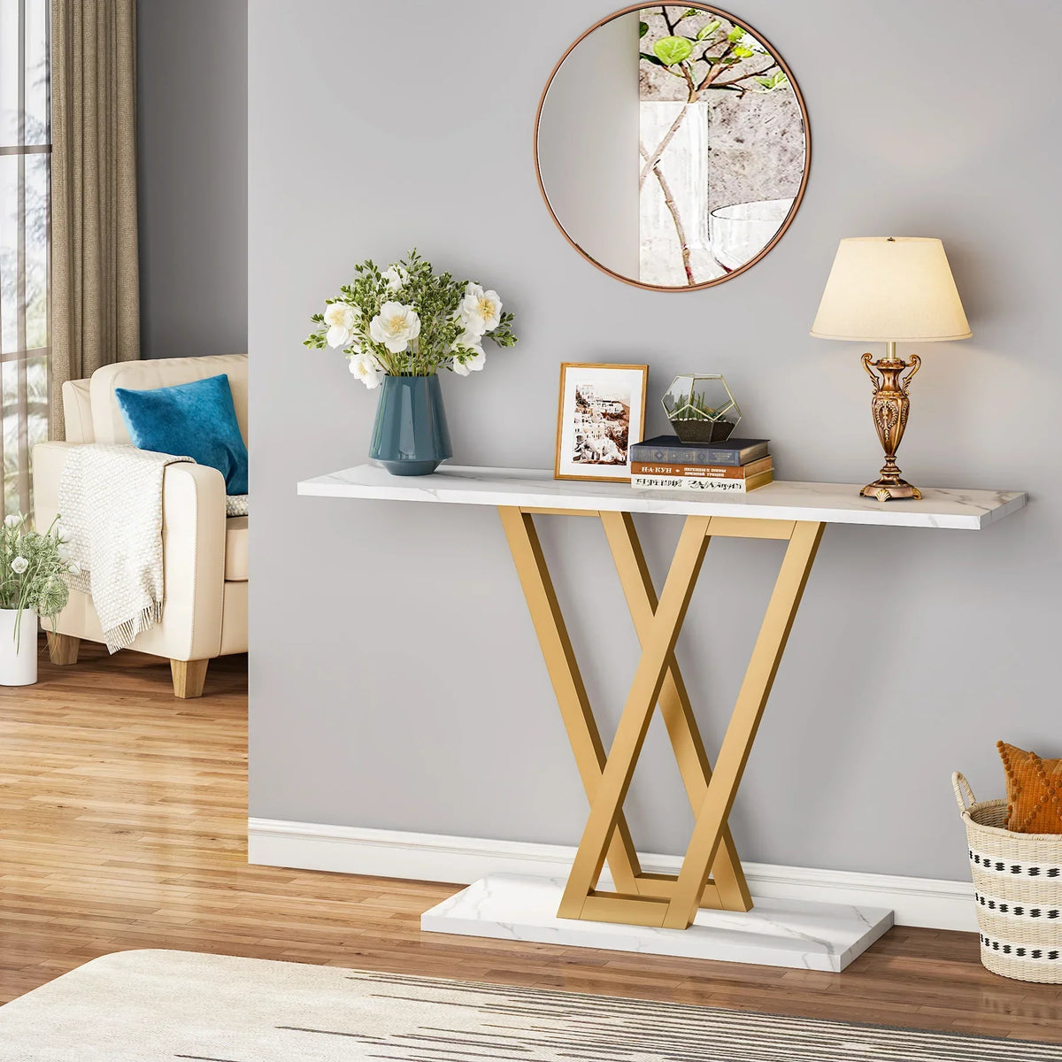 Klassyx industrial console table with metal frame and wooden surface, modern furniture piece for entryways or living rooms