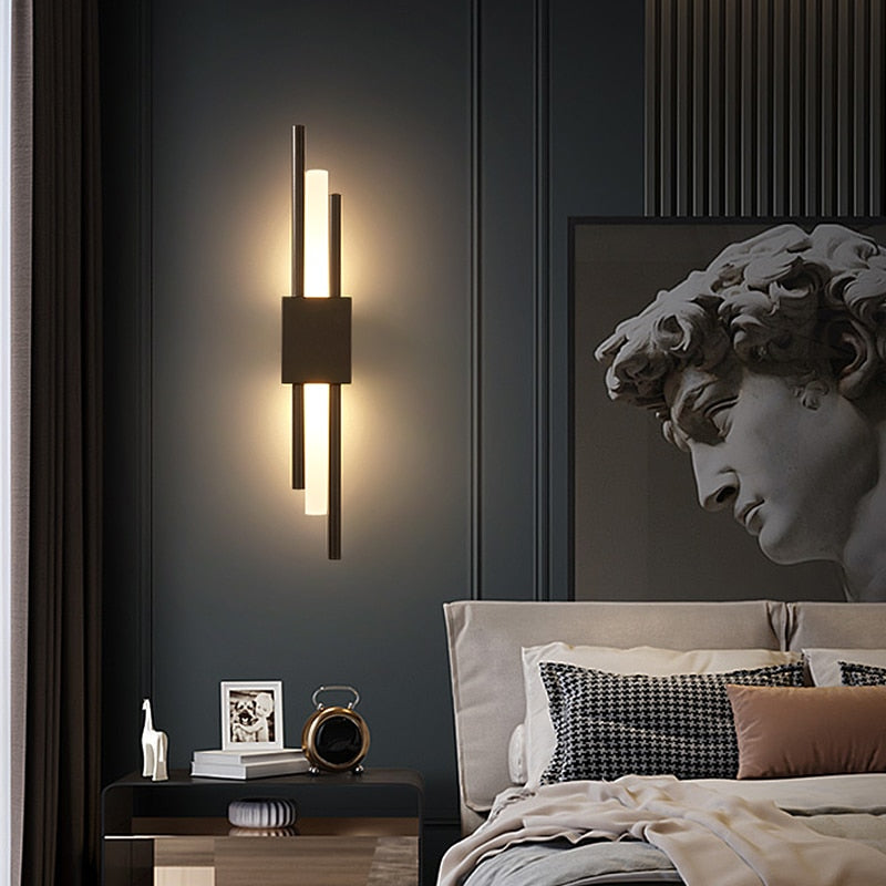 Modern black and gold LED wall lamp by Light My House with warm light, hard-wired for stylish home lighting decor.