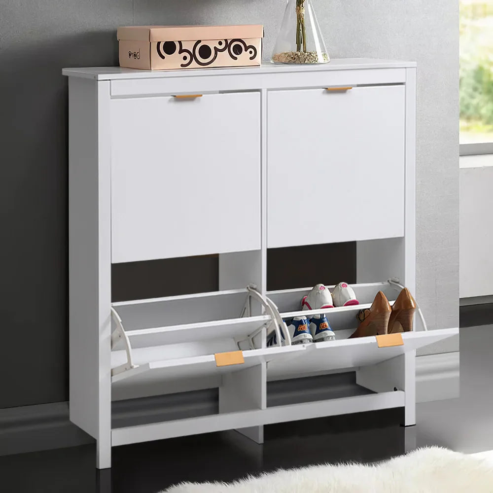 4-Shelf Drop-Front Wooden Shoe Cabinet