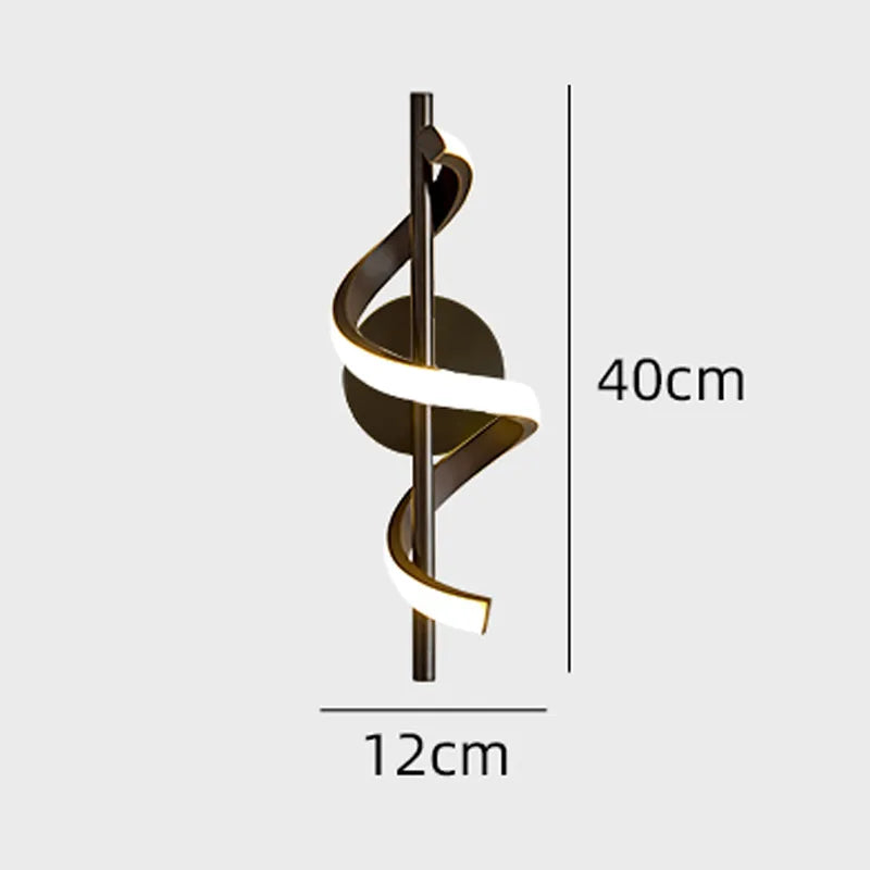 Twisted LED wall light in black and gold finish, modern wall-mounted fixture for living room decor by Light My House