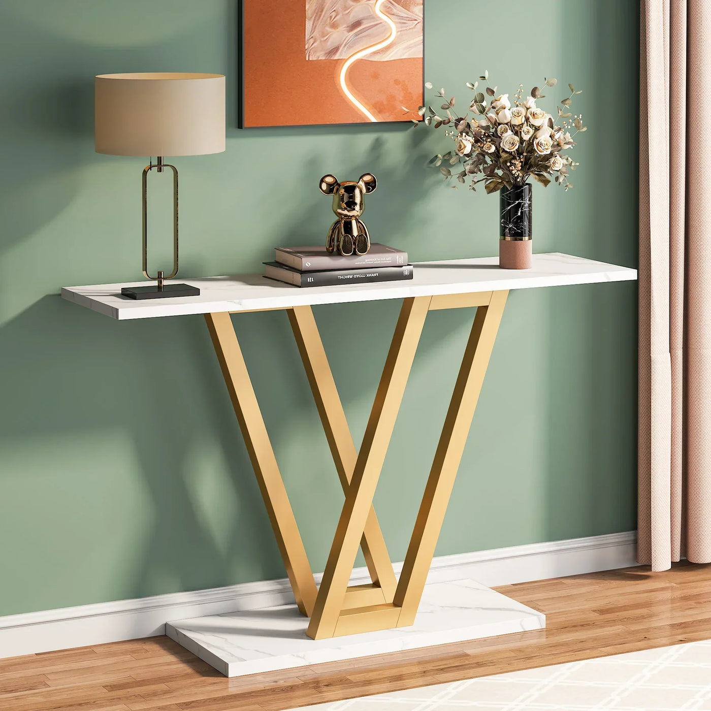 Klassyx industrial console table with metal frame and wooden top, ideal for entryways or living room decor.