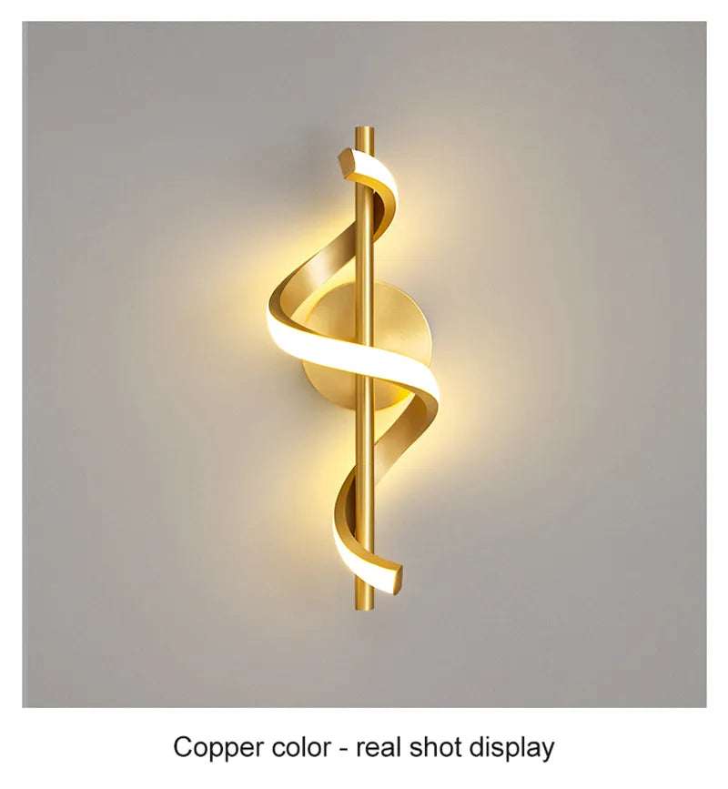Twisted LED wall light in black and gold finish, modern design for living room decor by Light My House.