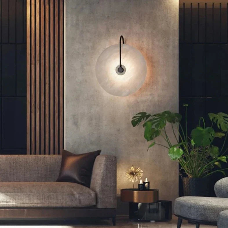 Modern marble wall lamp with disc texture and warm LED light, ideal for stylish home decor by Light My House.