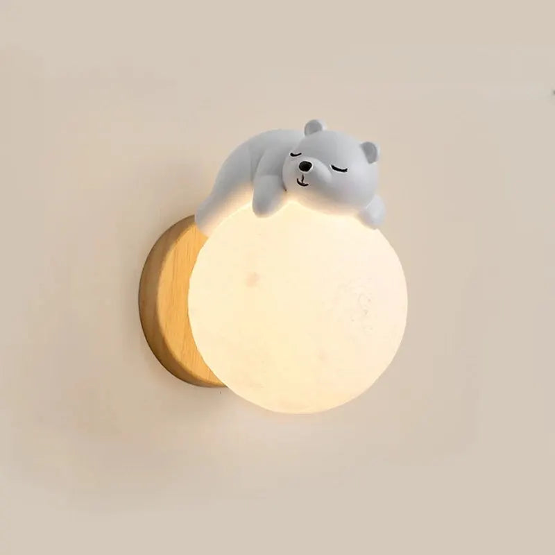 Light My House bear wall LED night light for kids' nursery, moon-shaped bedroom decor with soft glow.