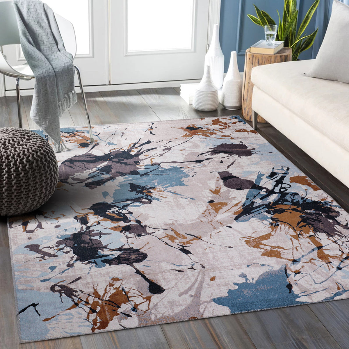 Colorful Bohemian abstract splash washable rug by Netline Home with vibrant patterns and soft texture visible.