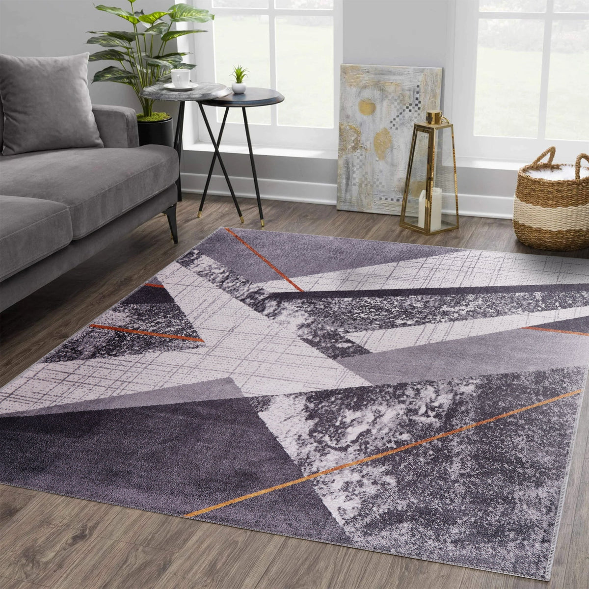 Bohemian grey striped washable rug with a soft texture, featuring a modern design from Netline Home.