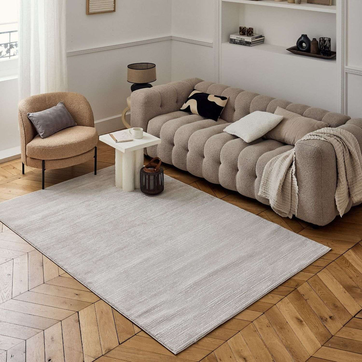 Carmel Beige-Cream Striped Rug – 6020