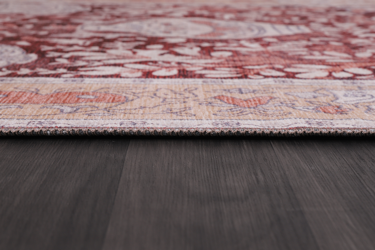 Blue abstract washable rug by Netline Home featuring traditional design, non-slip backing, ideal for living rooms.