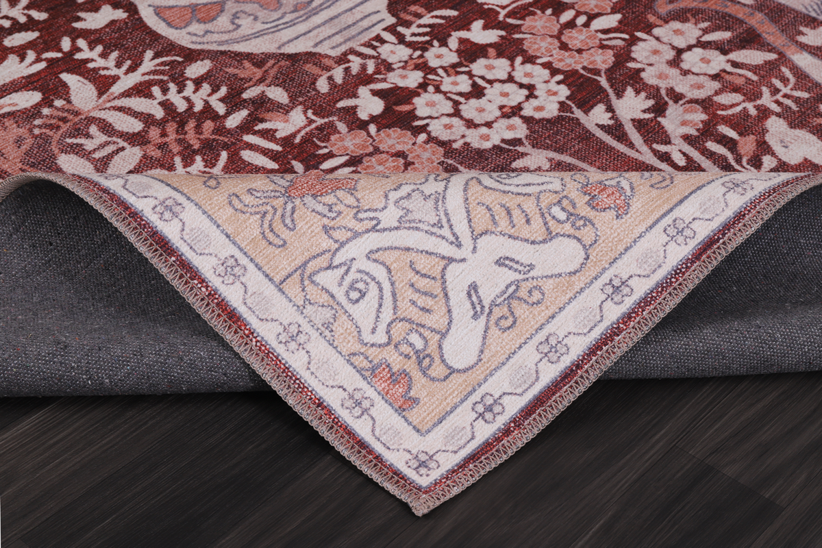Blue abstract washable rug by Netline Home featuring traditional style, non-slip backing, ideal for living rooms.