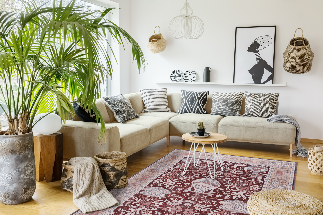Blue abstract washable rug from Netline Home featuring traditional design, non-slip backing, and easy-to-clean surface for living rooms.