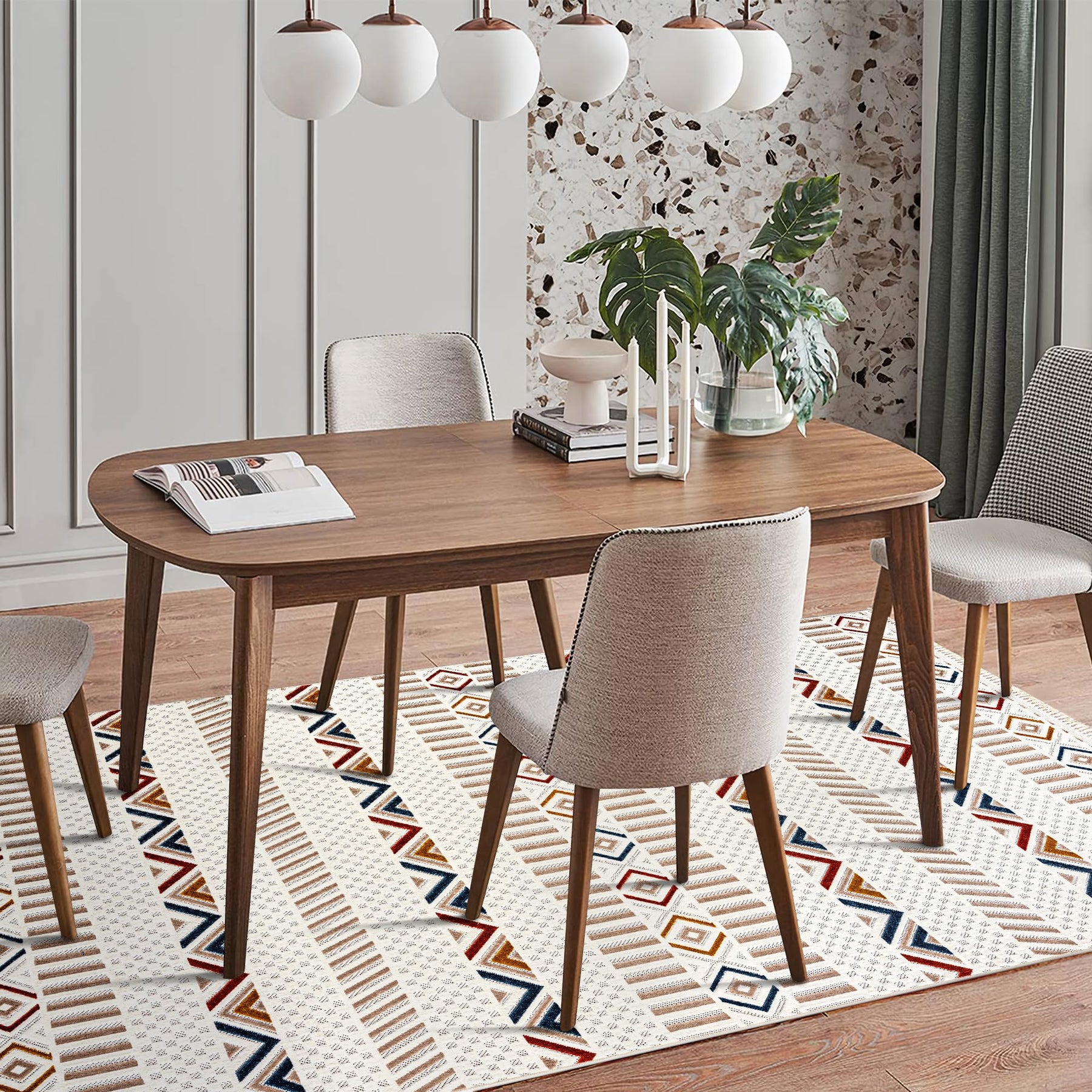 Soft low pile area rug by Netline Home featuring boho, Aztec, and bohemian patterns, ideal for living rooms, bedrooms, and hallways.