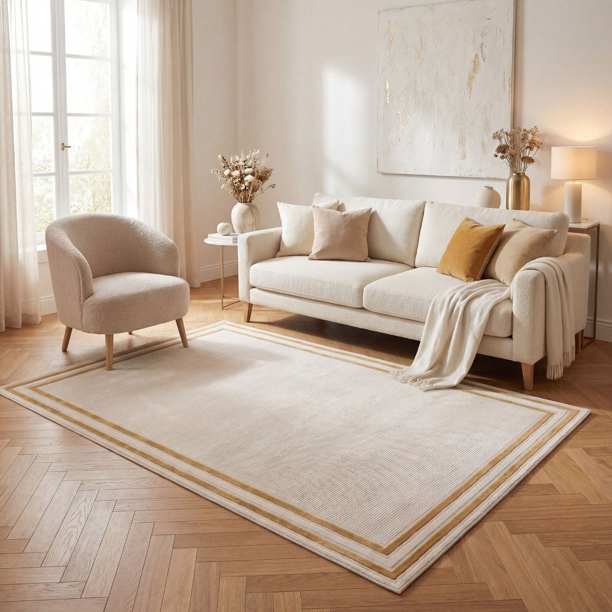 Carmel Cream-Gold Bordered Rug – 6060