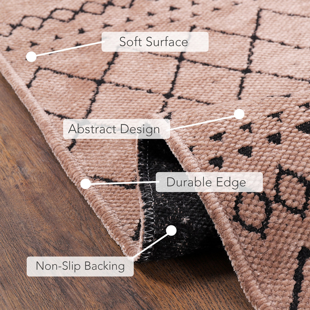 Close-up of Netline Home brown machine washable rug RW1801 with soft chenille texture and detailed weave.