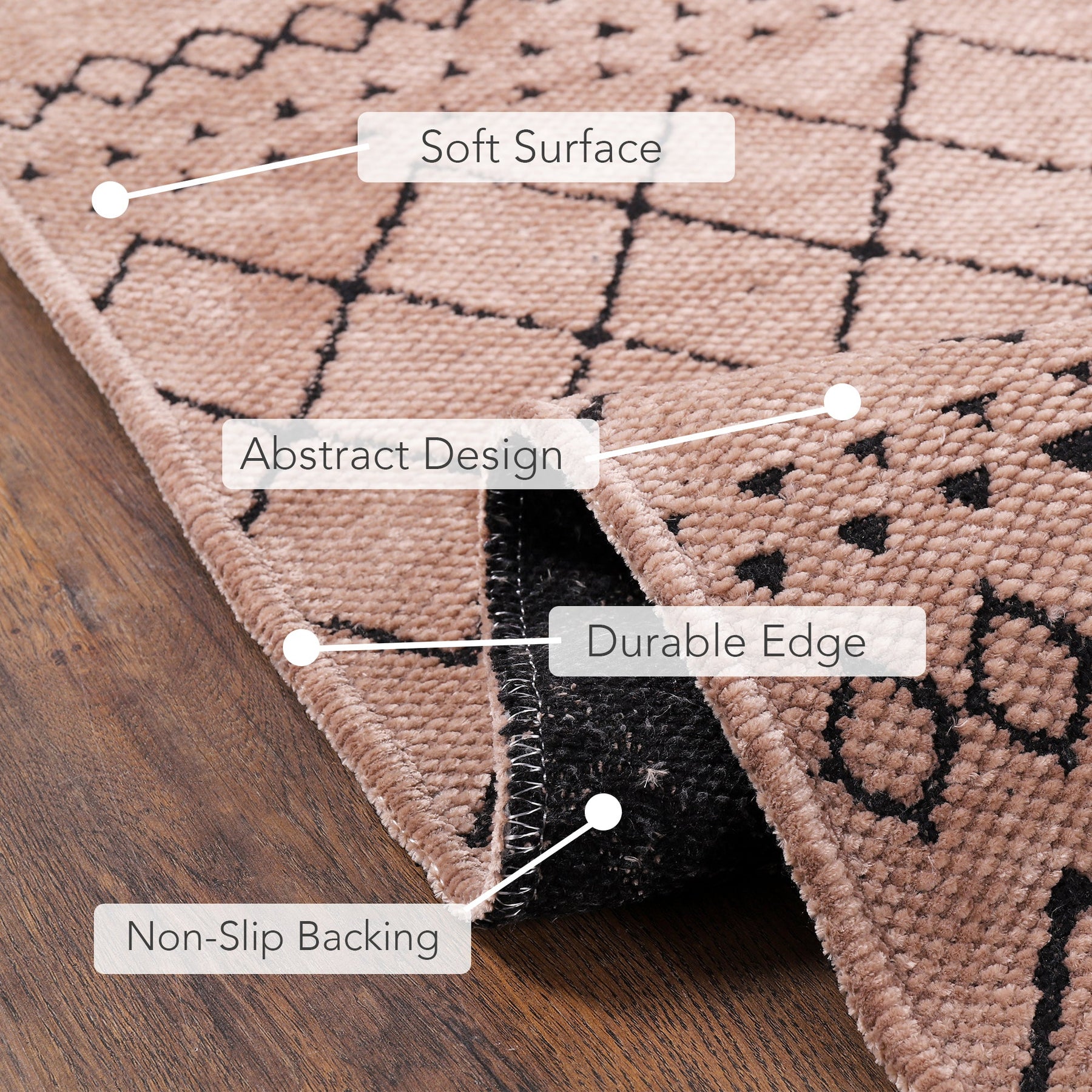 Close-up of Netline Home brown machine washable rug RW1801 with soft chenille texture and detailed weave.