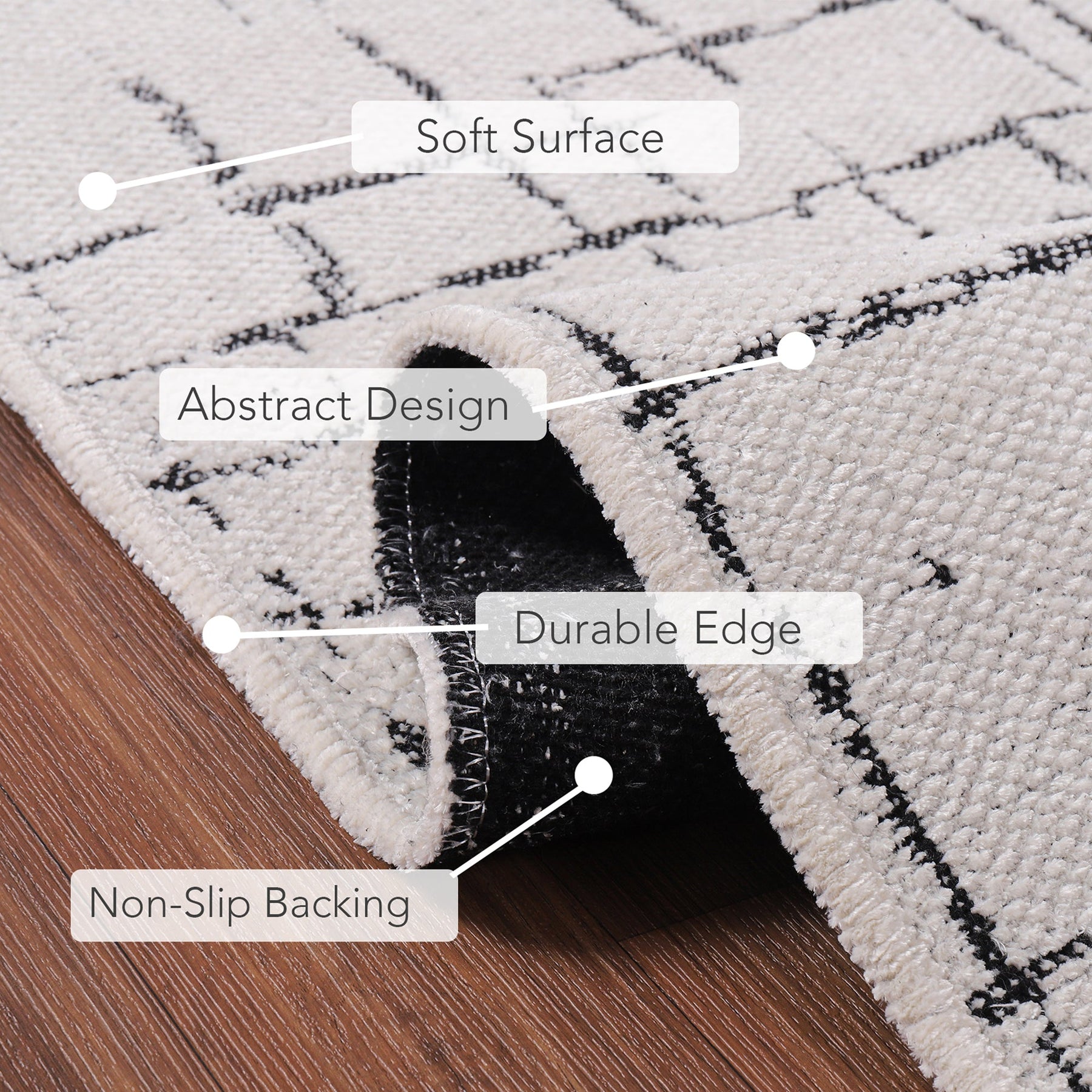Close-up of Netline Home Machine Washable Rug NT201 in white with soft chenille texture, highlighting its plush, durable surface.
