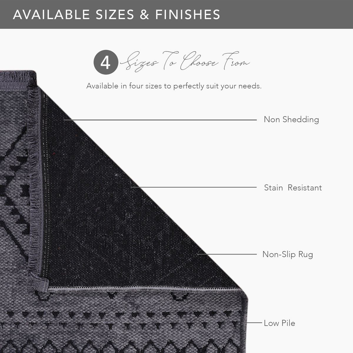 Close-up of Netline Home machine washable dark gray chenille rug showing soft, plush texture and detailed weave pattern.