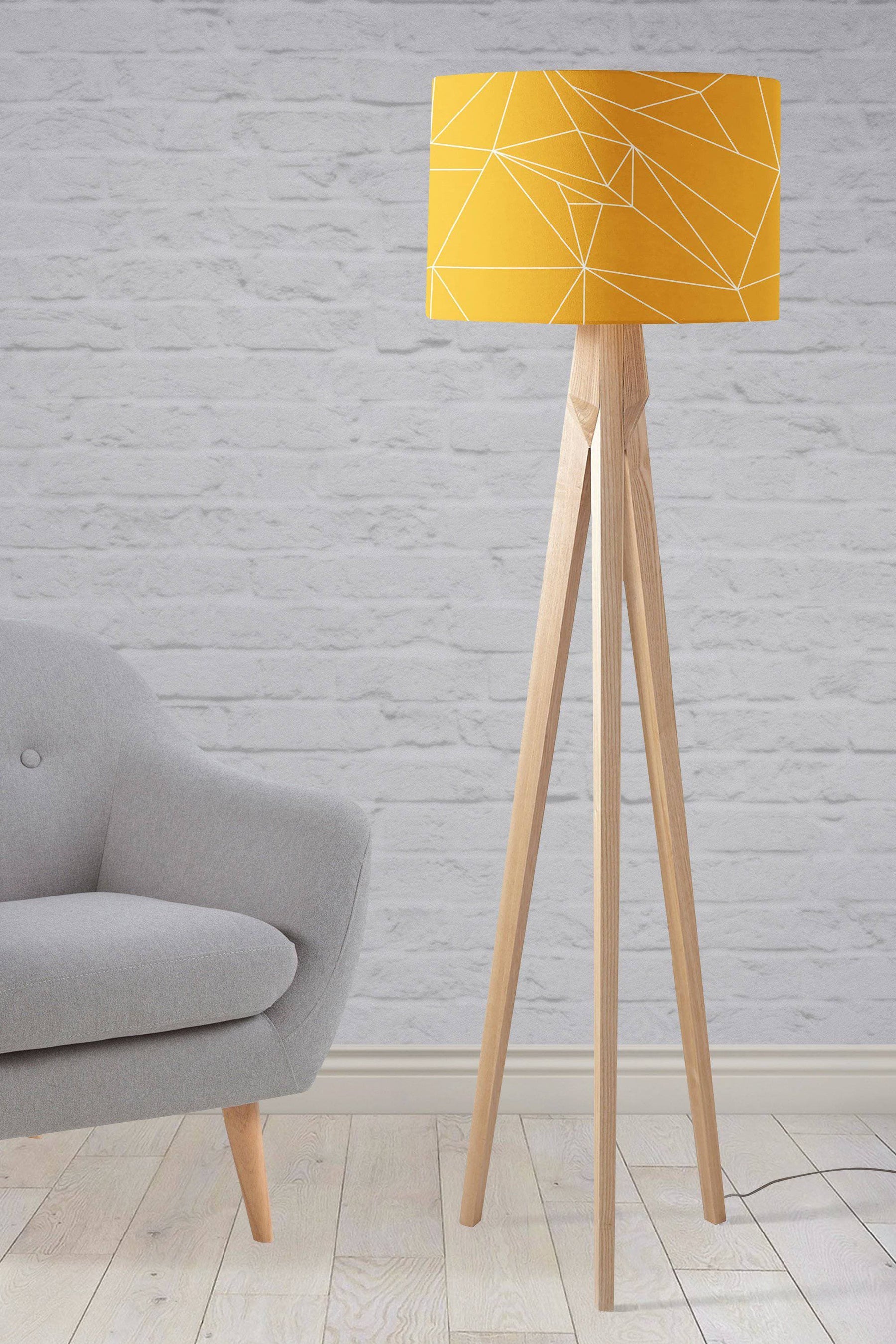 Yellow Lampshade with White Lines Geometric Design β Ceiling & Table Compatible