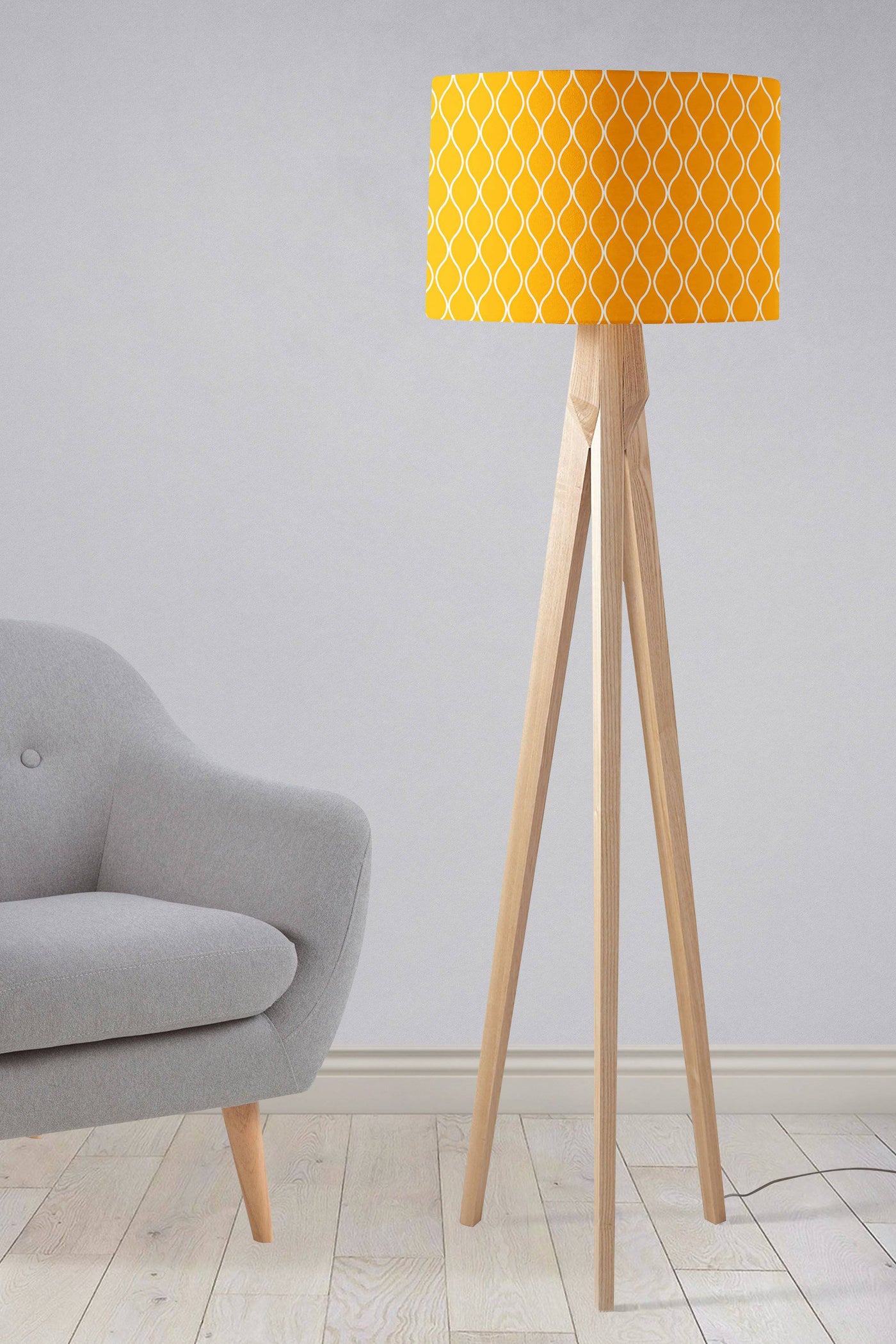 Yellow Lampshade with White Geometric Design β Ceiling & Table Compatible
