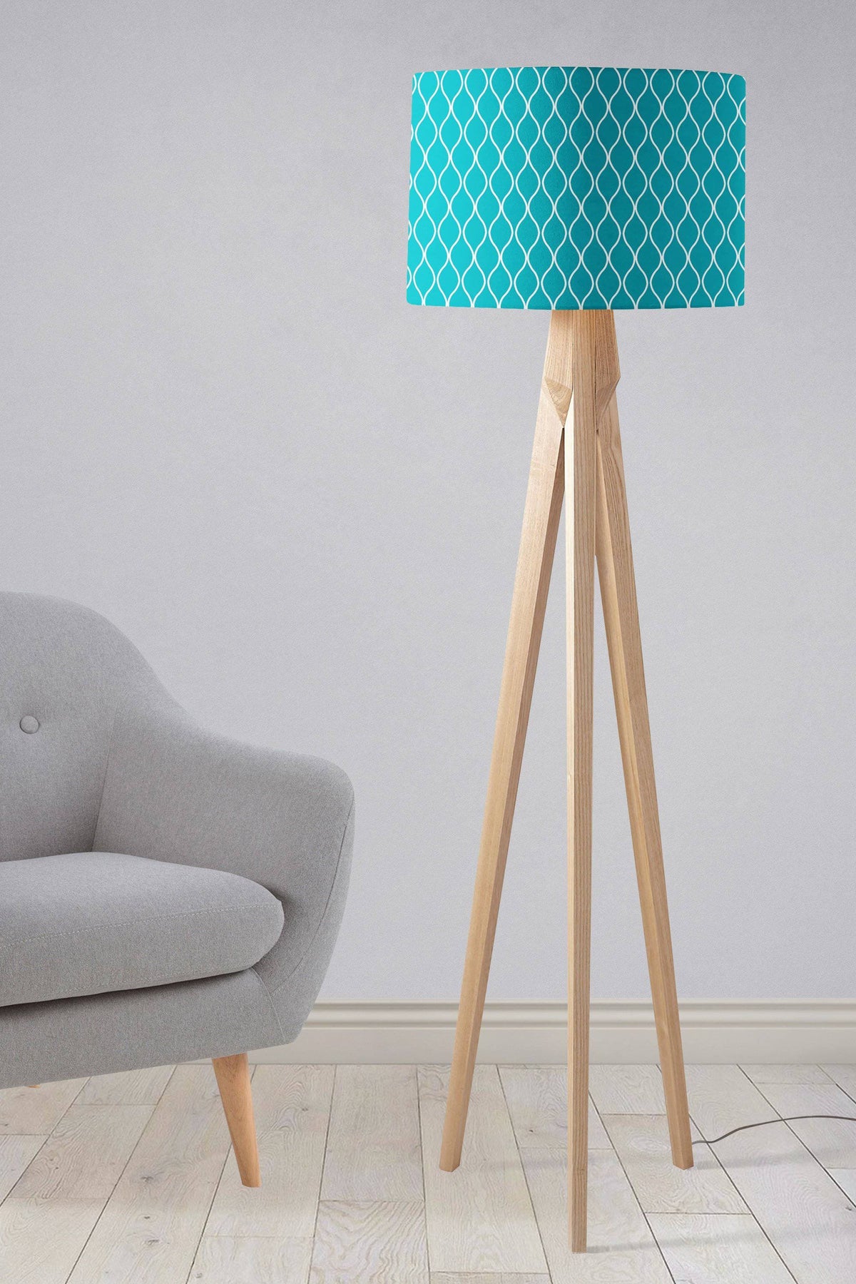 Turquoise Lampshade with a White Geometric Design – Ceiling & Table Compatible