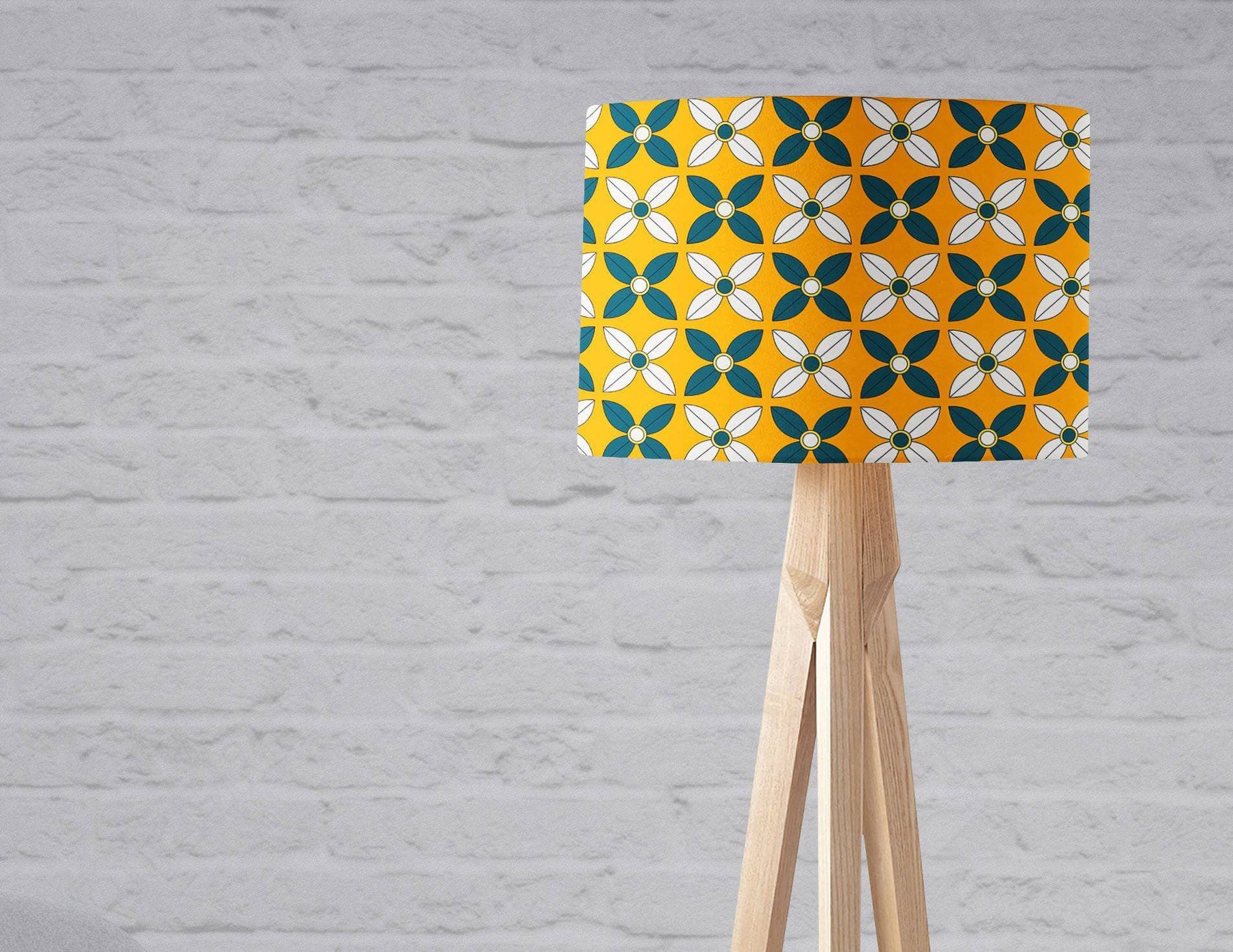 Yellow Lampshade with a Retro Blue and White Design – Ceiling & Table Compatible