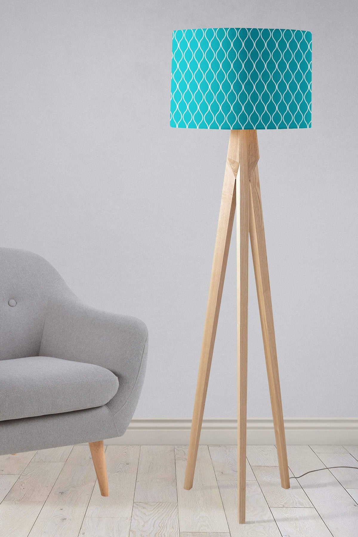 Turquoise Lampshade with a White Geometric Design – Ceiling & Table Compatible