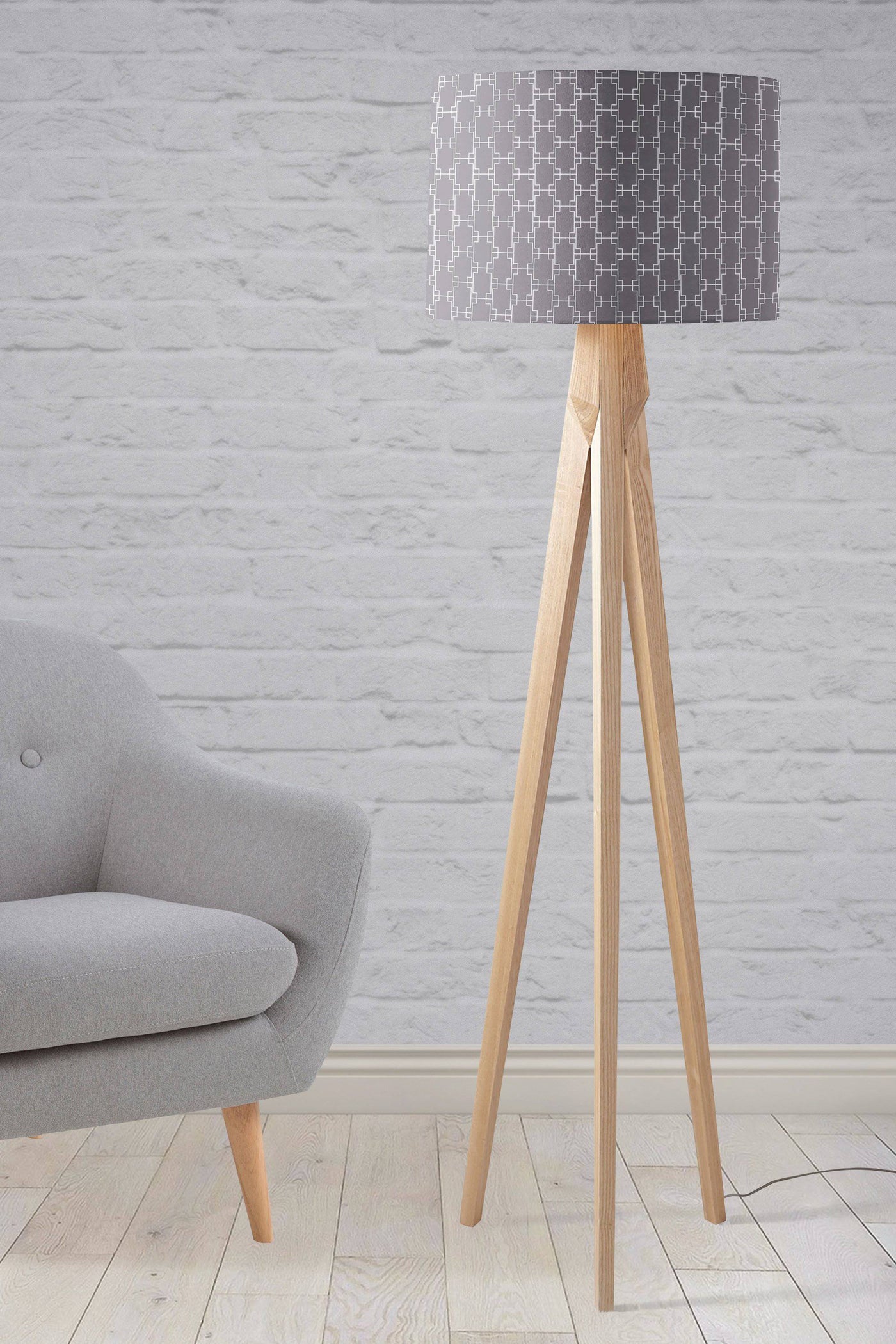 Grey with White Squares Geometric Design Lampshade – Ceiling & Table Compatible