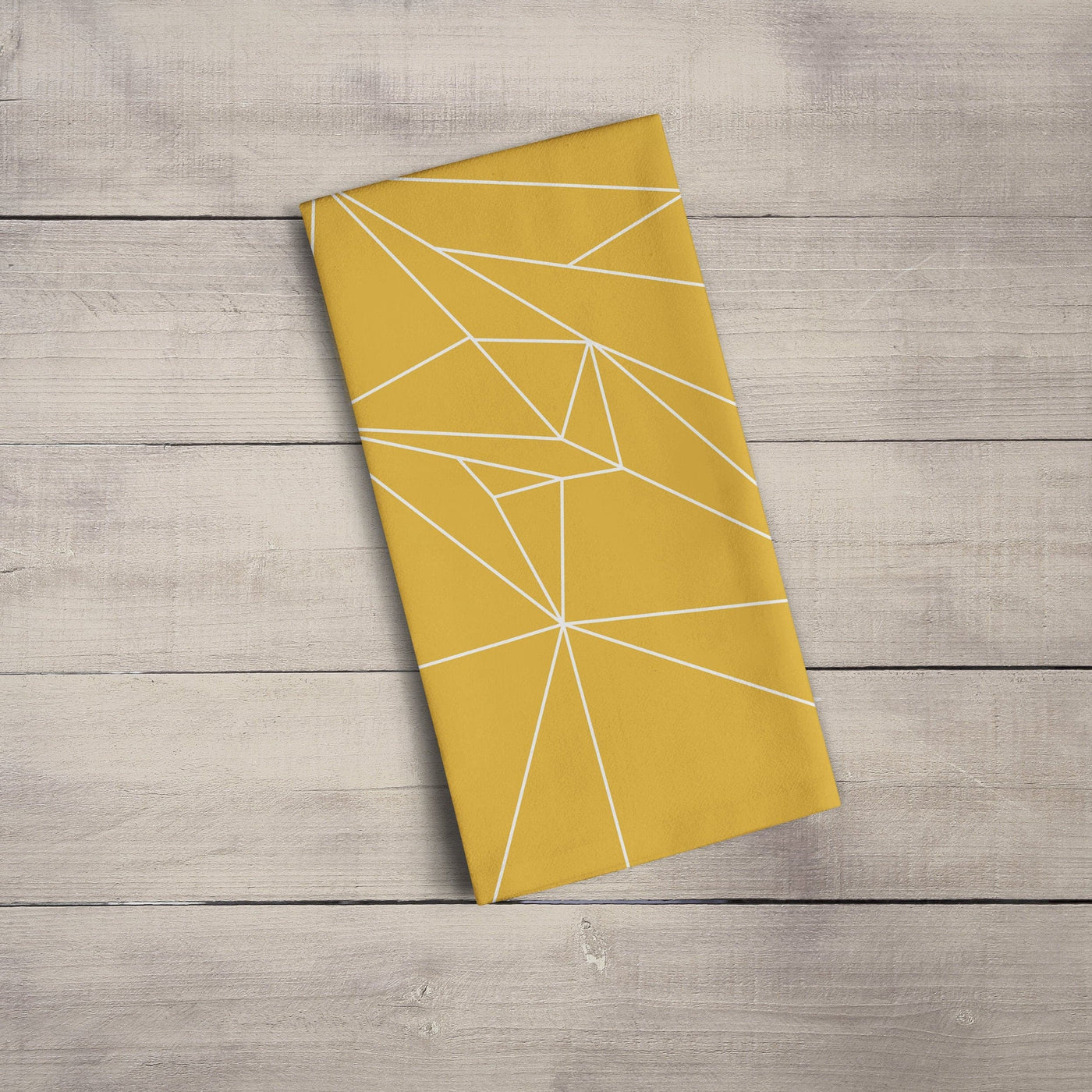 Yellow Tea Towel with a White Geometric Line Design