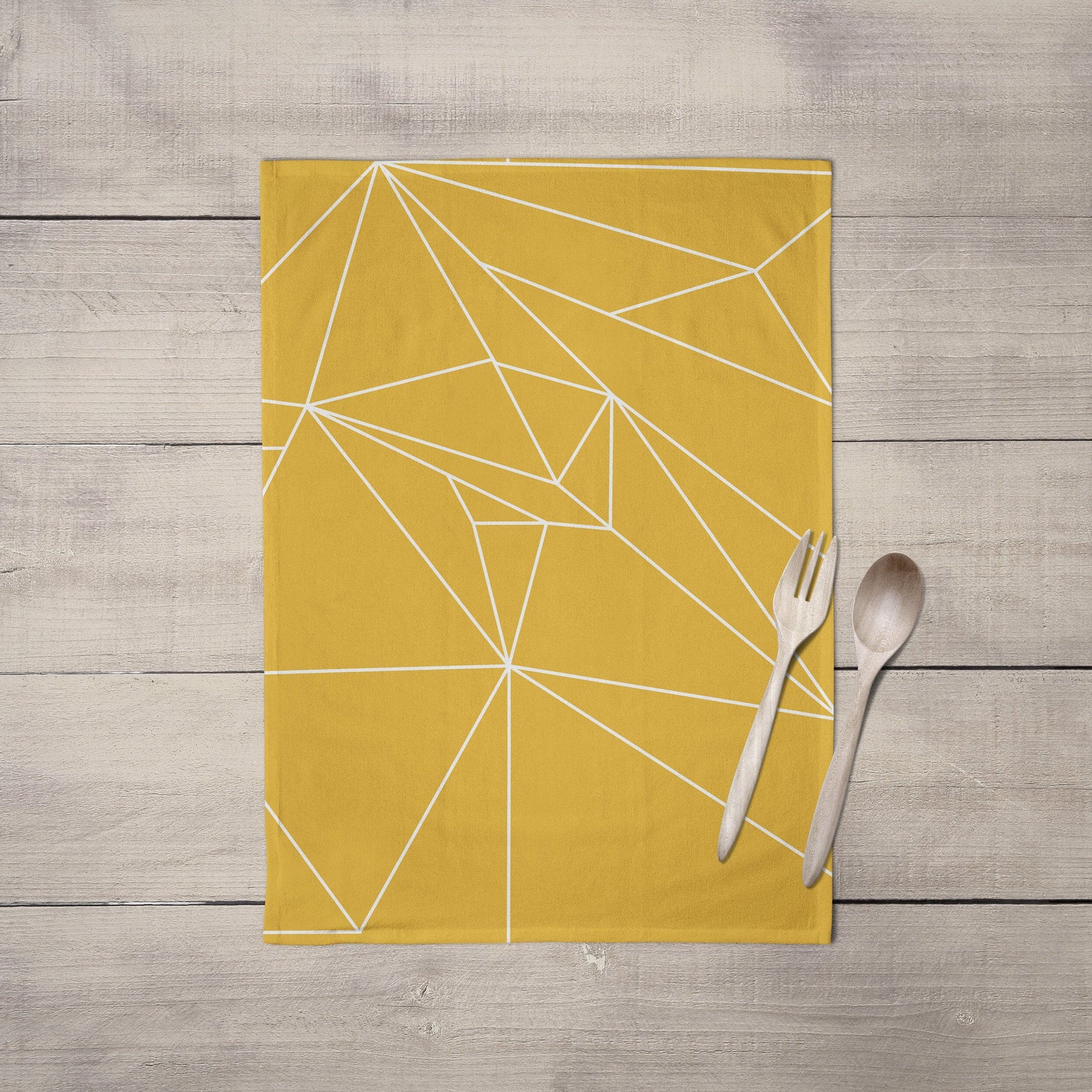 Yellow Tea Towel with a White Geometric Line Design