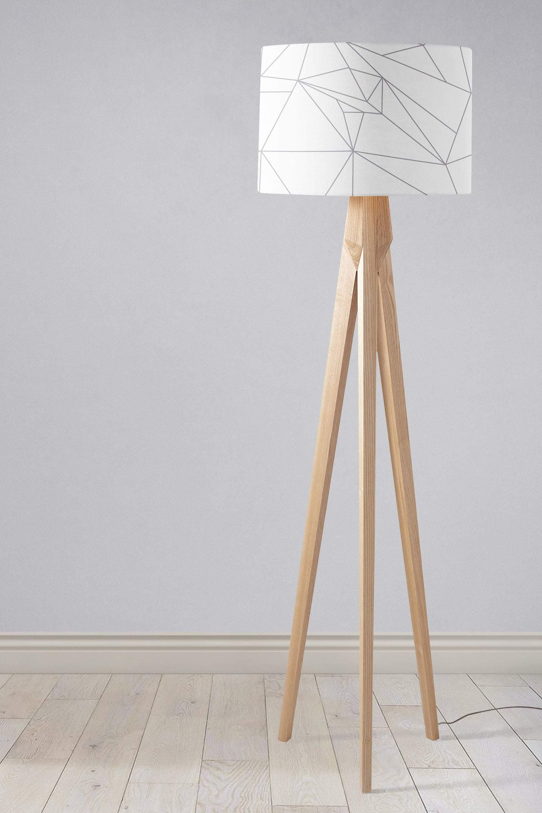 White Lampshade with a Grey Lines Geometric Design – Ceiling & Table Compatible
