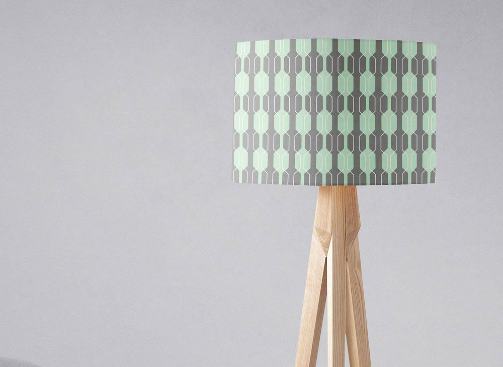 Grey Lampshade with a Mint Green Geometric Design – Ceiling & Table Compatible