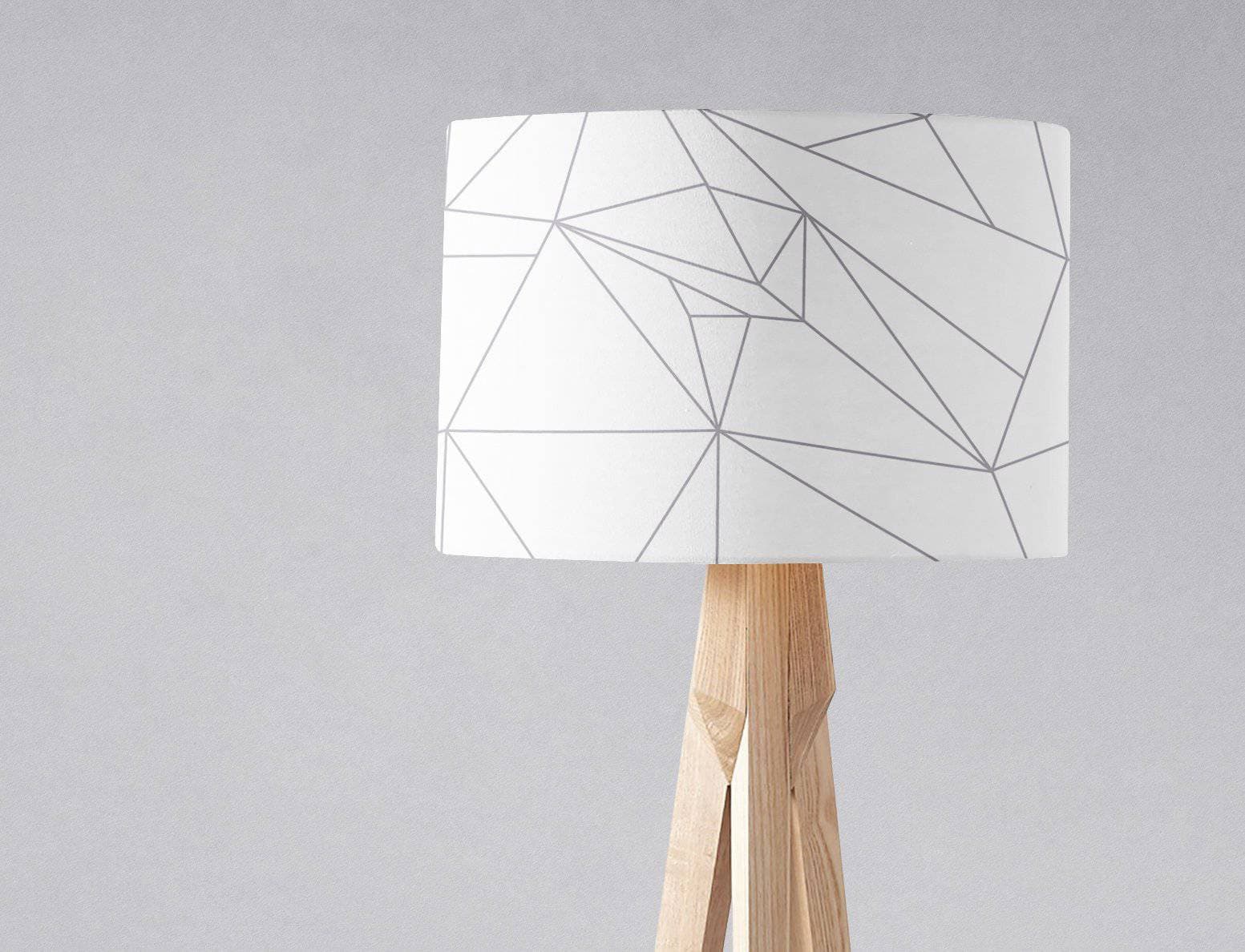 White Lampshade with a Grey Lines Geometric Design – Ceiling & Table Compatible