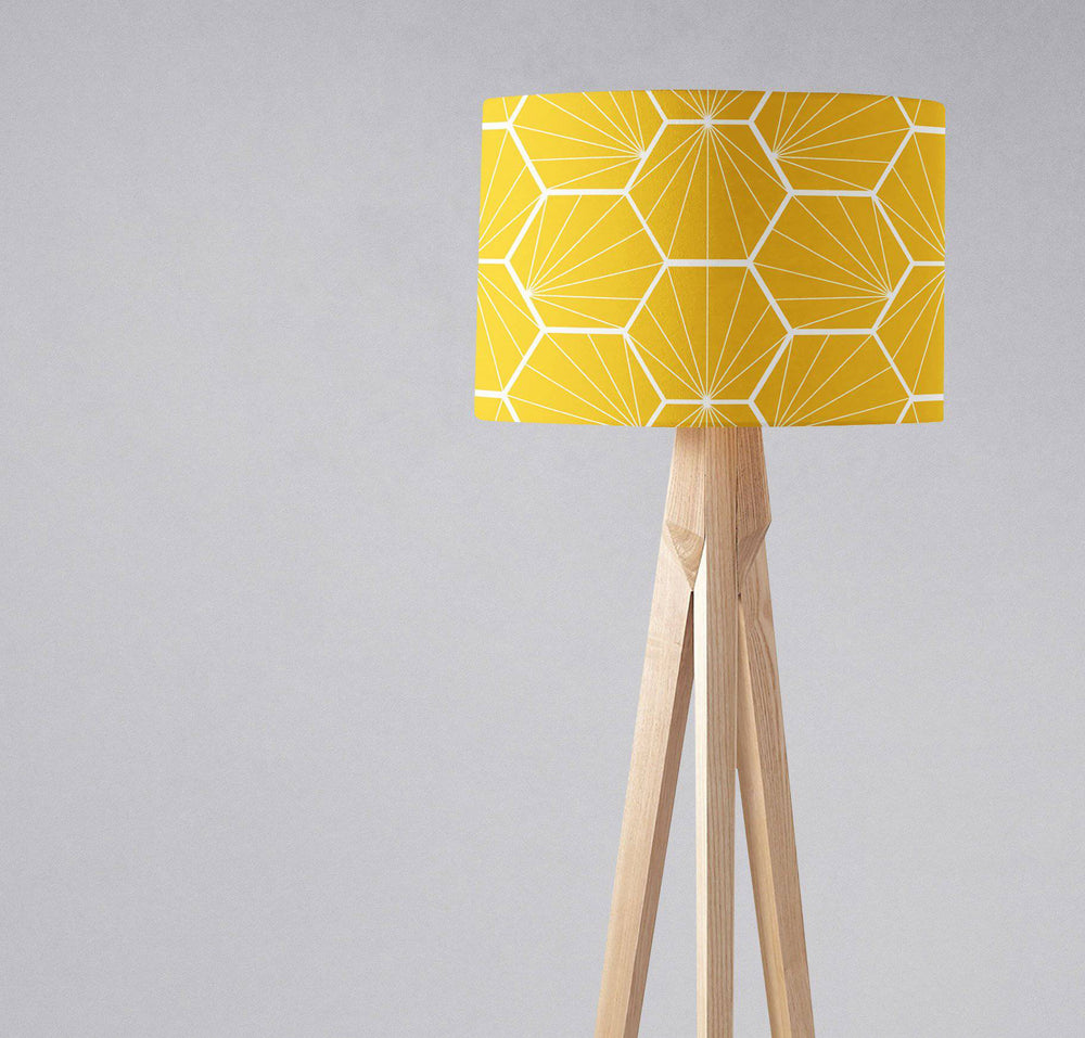 Yellow Lampshade with a White Hexagon Design – Ceiling & Table Compatible