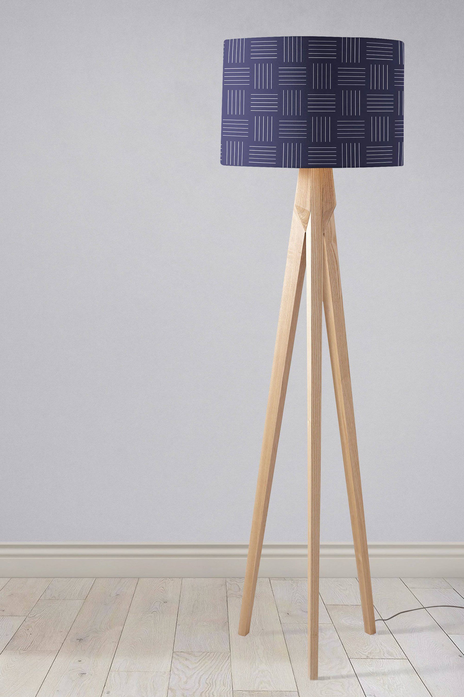 Navy Blue with White Lines Geometric Design Lampshade – Ceiling & Table Compatible