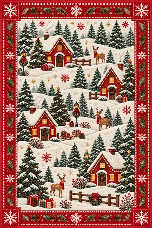 Snowy Village Christmas rug design