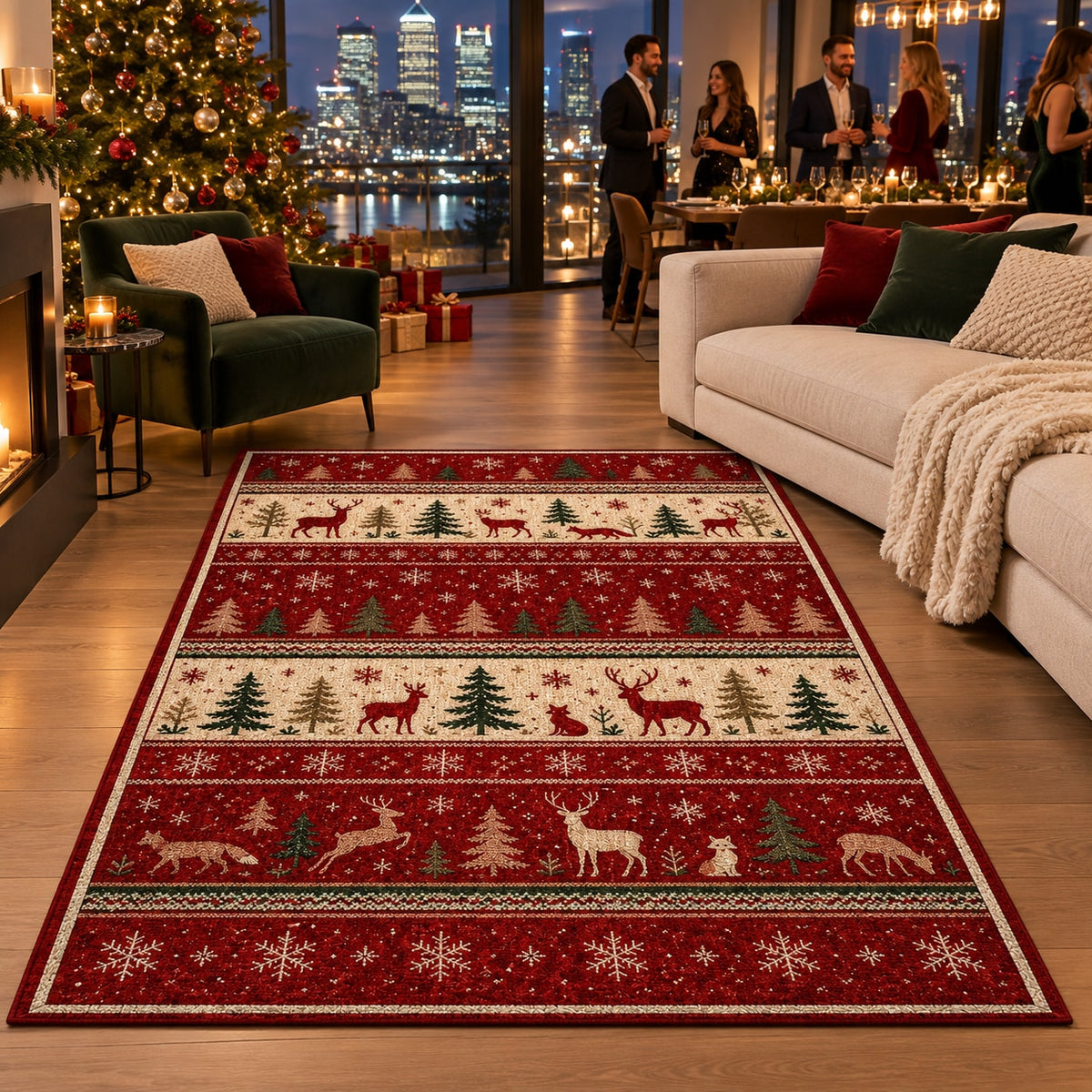 Nordic Forest Washable Christmas Rug RW8026 styled in a festive living room – view 4