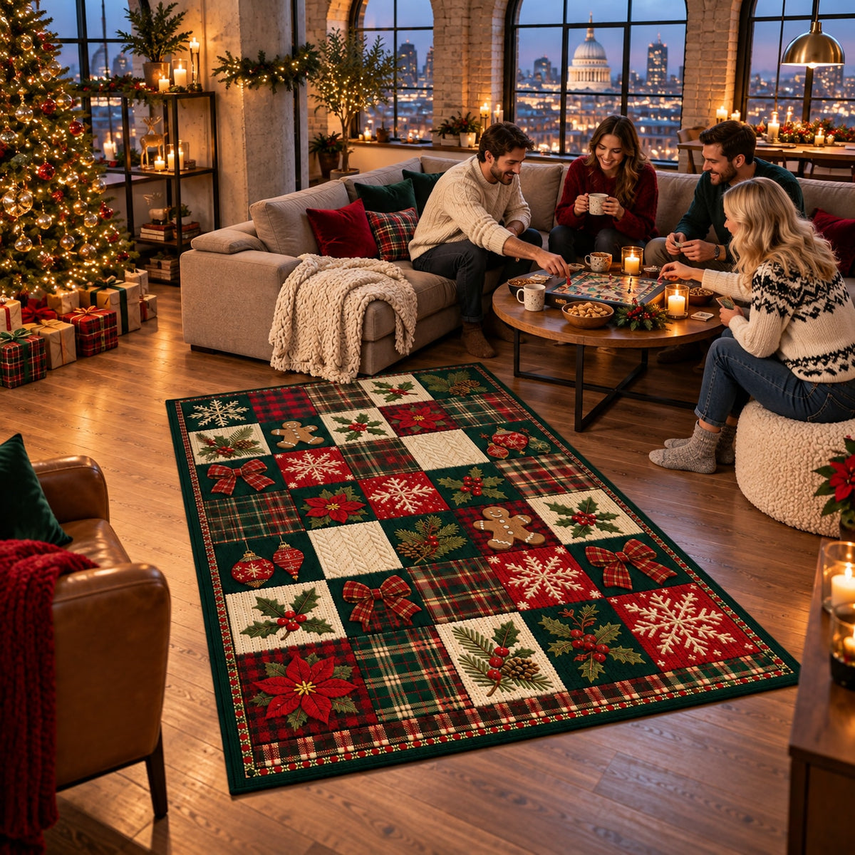 Lodge Plaid Patchwork Washable Christmas Rug RW8027 styled in a festive living room – view 7
