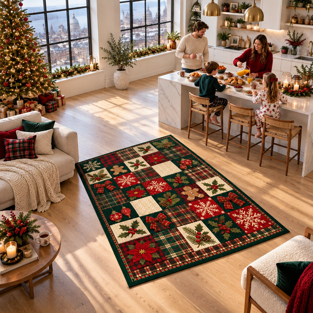 Lodge Plaid Patchwork Washable Christmas Rug RW8027 styled in a festive living room – view 8