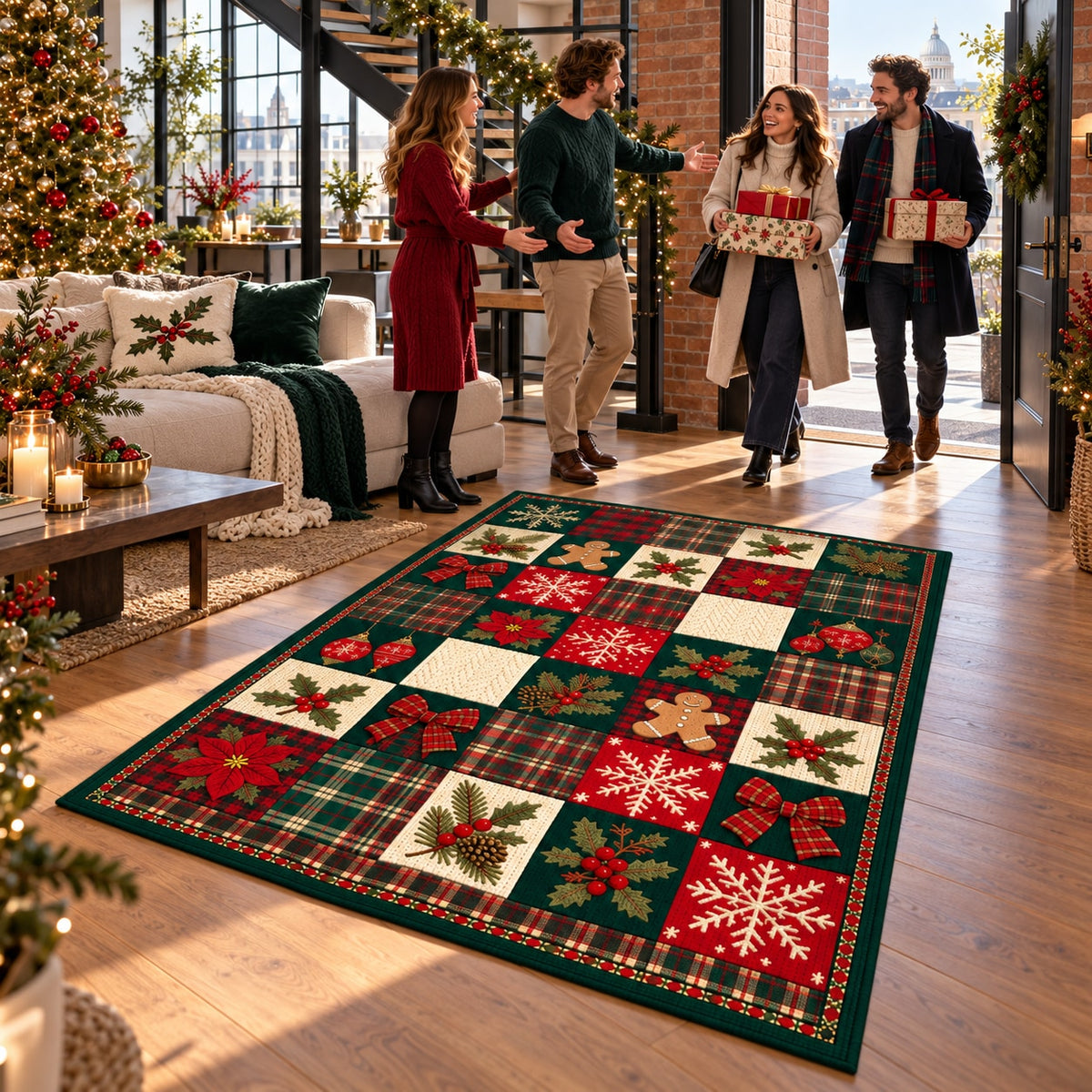 Lodge Plaid Patchwork Washable Christmas Rug RW8027 styled in a festive living room – view 10