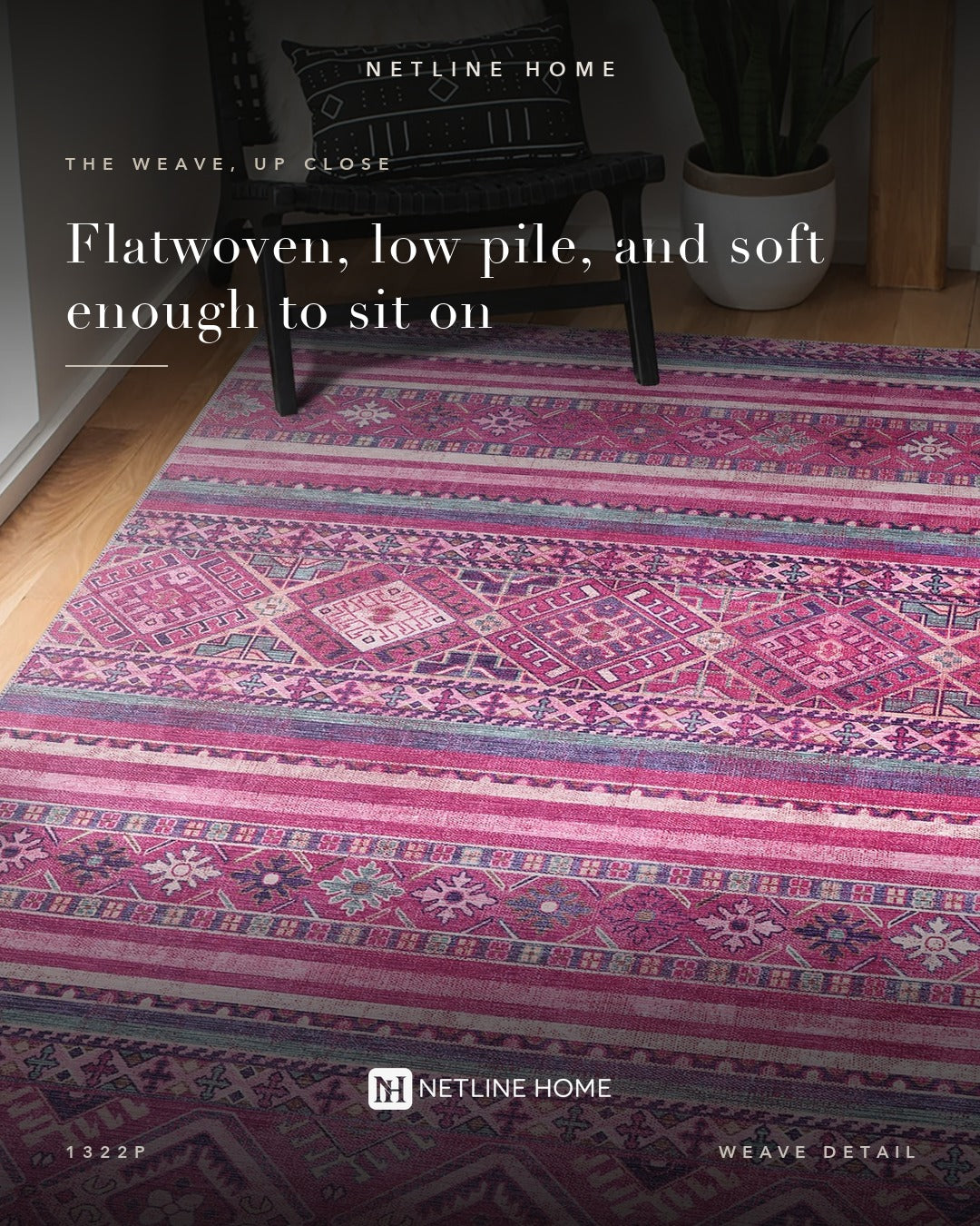 Quiet Floral Soft Pink Bohemian Washable Rug — Weave detail (RW1322P)