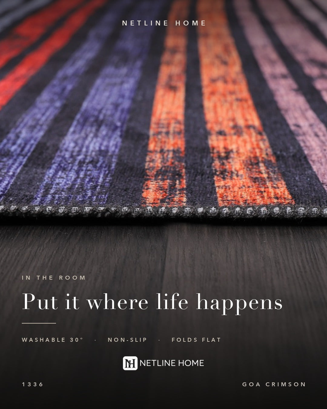 Artisan Mosaic Crimson Red Bohemian Washable Rug — Room lifestyle (RW1336)