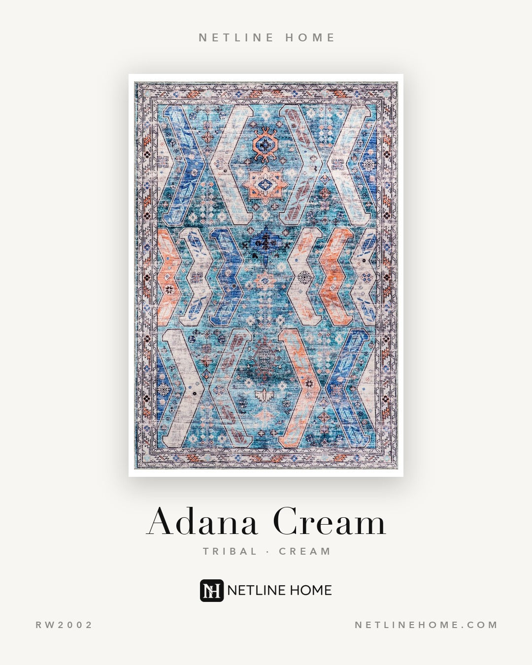 Loomed Geometry Warm White Heritage Washable Rug — Design overview (RW2002)