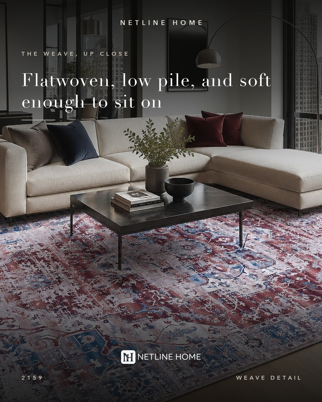 Graphic Patina Mauve Grey Vintage Washable Rug — Weave detail (RW2159)
