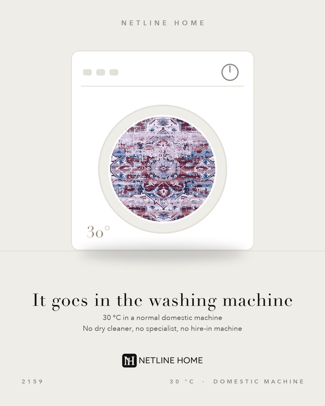 Graphic Patina Mauve Grey Vintage Washable Rug — Washable care (RW2159)