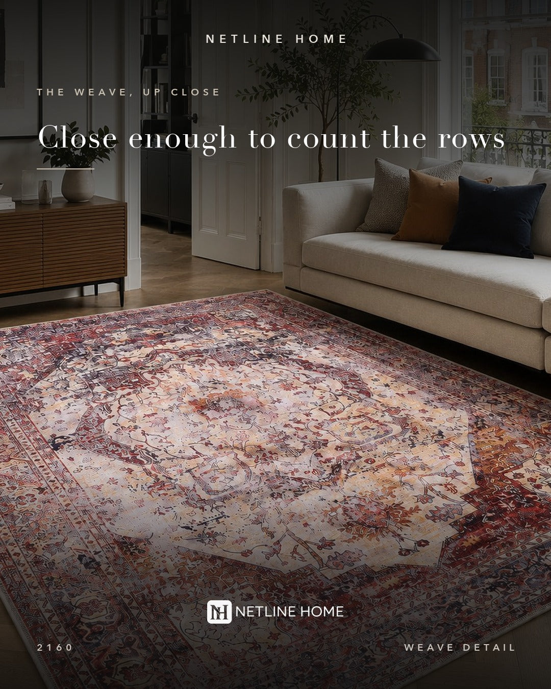 Linked Patina Soft Pink Vintage Washable Rug — Weave detail (RW2160)