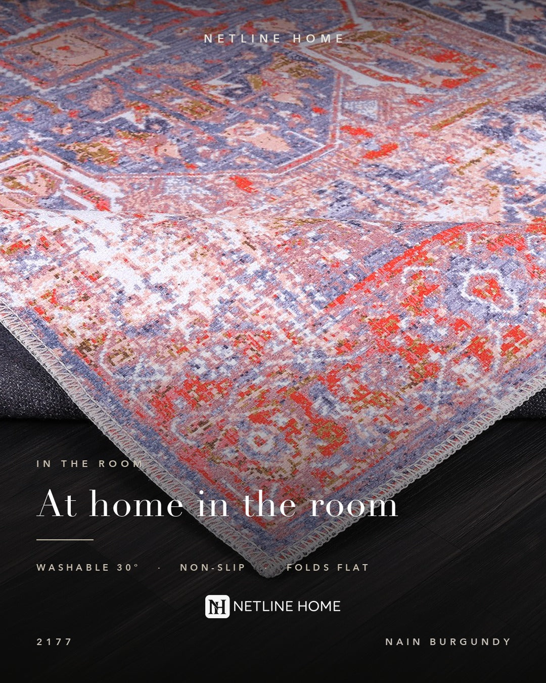 Studio Linework Burgundy Traditional Washable Rug — Room lifestyle (RW2177)