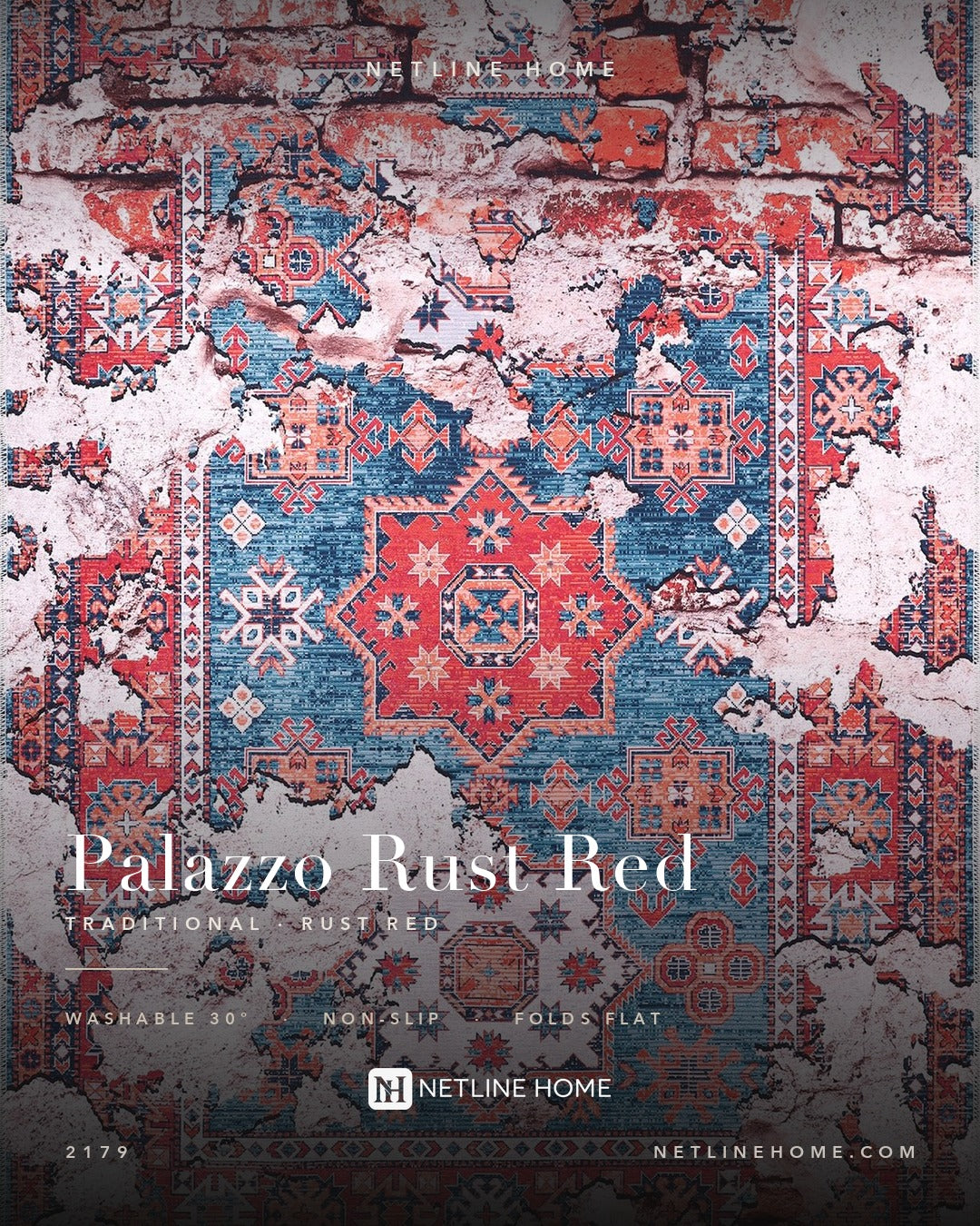Crossed Border Burnt Red Traditional Washable Rug — Design overview (RW2179)