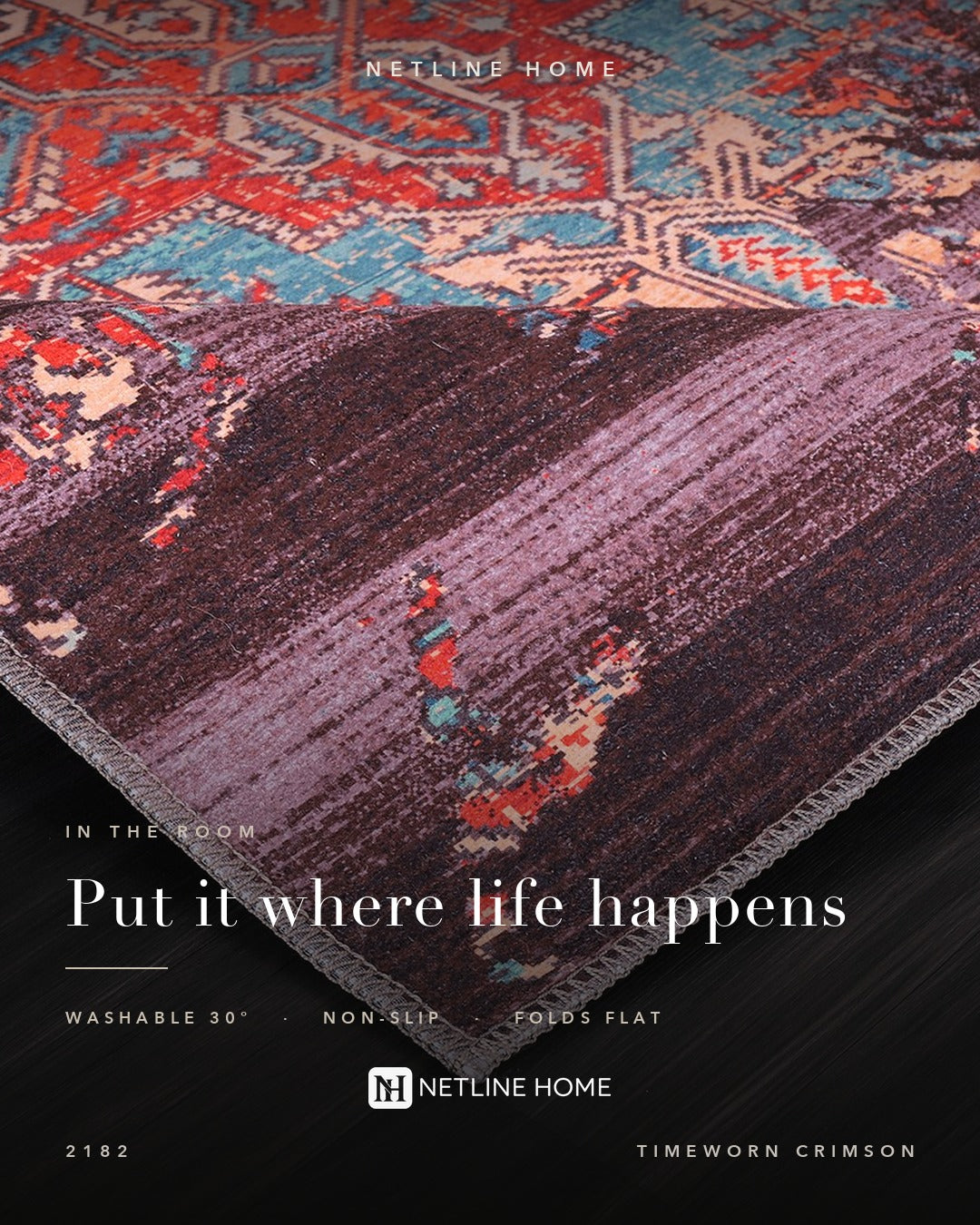 Century Patina Crimson Red Vintage Washable Rug — Room lifestyle (RW2182)