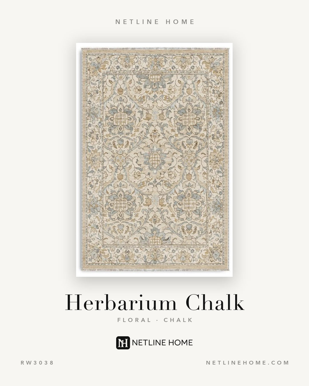 Century Lattice Off White Floral Washable Rug — Design overview (RW3038)