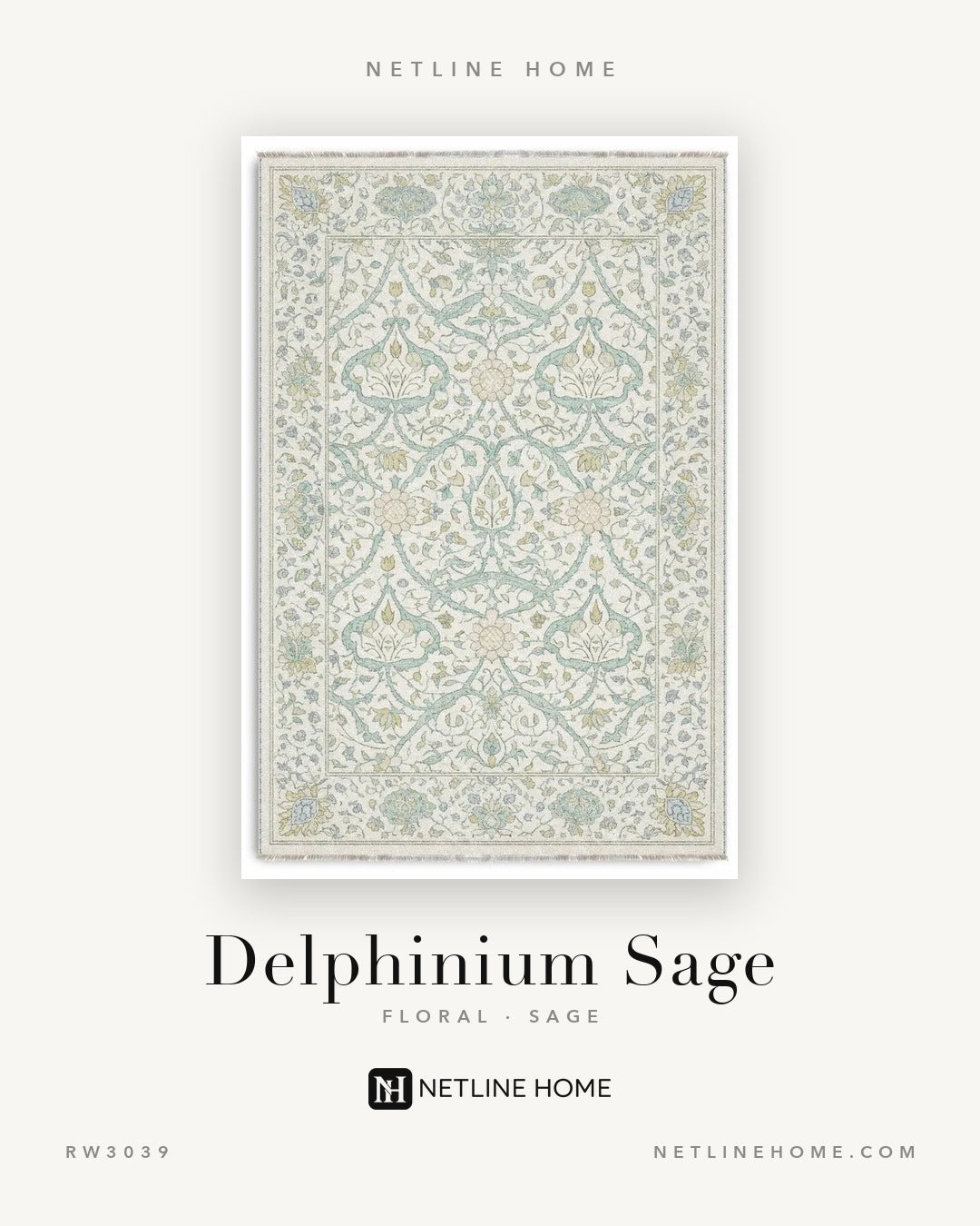 Collected Border Muted Green Floral Washable Rug — Design overview (RW3039)