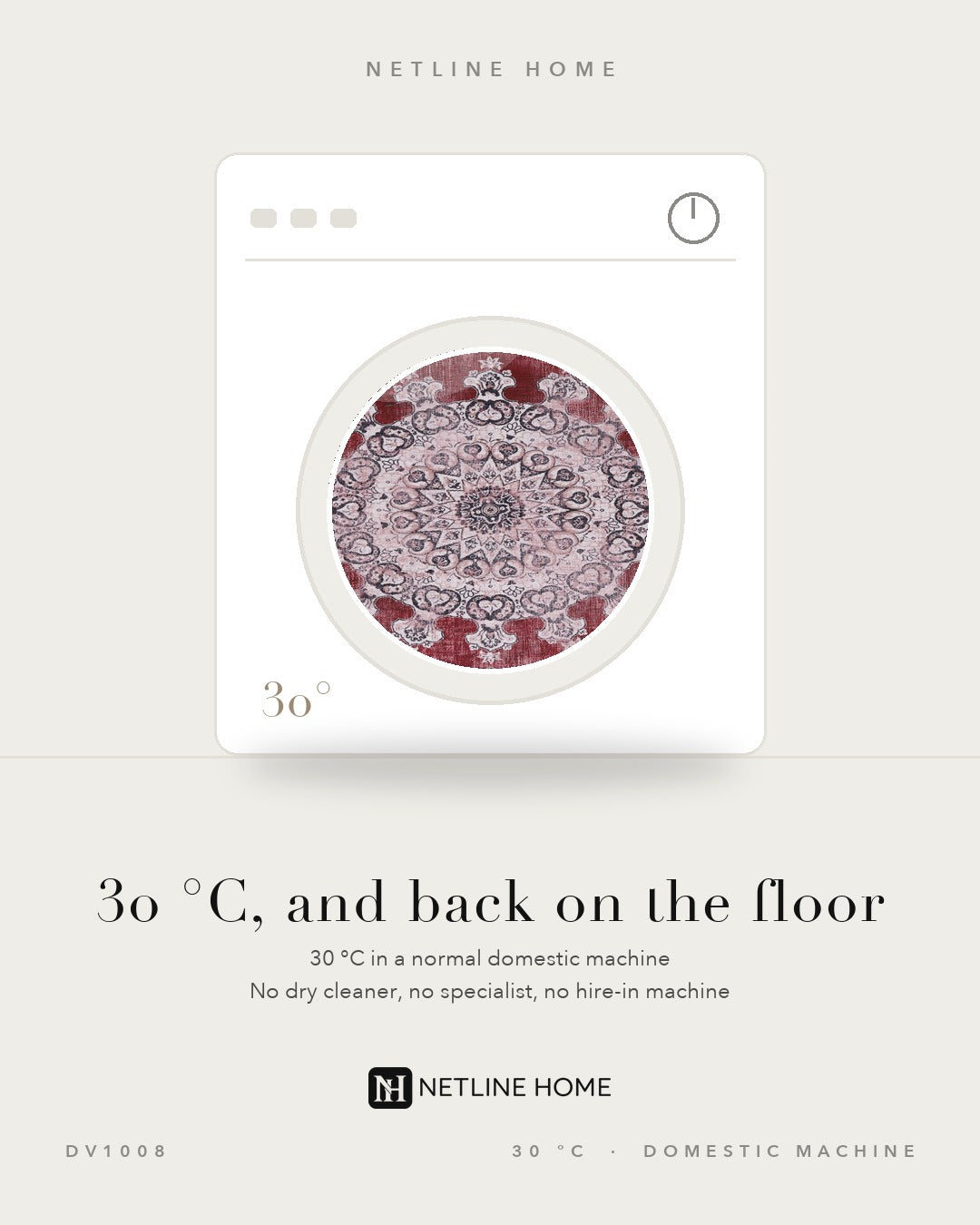 Crown Floral Burgundy Traditional Washable Rug — Washable care (RWDV1008)